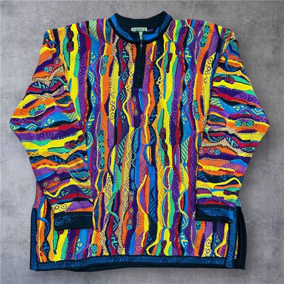 COOGI Other - COOGI Australia Vintage 3-D Knit 1/4 Zip Multicolor Sweater Cotton Men's Size XL
